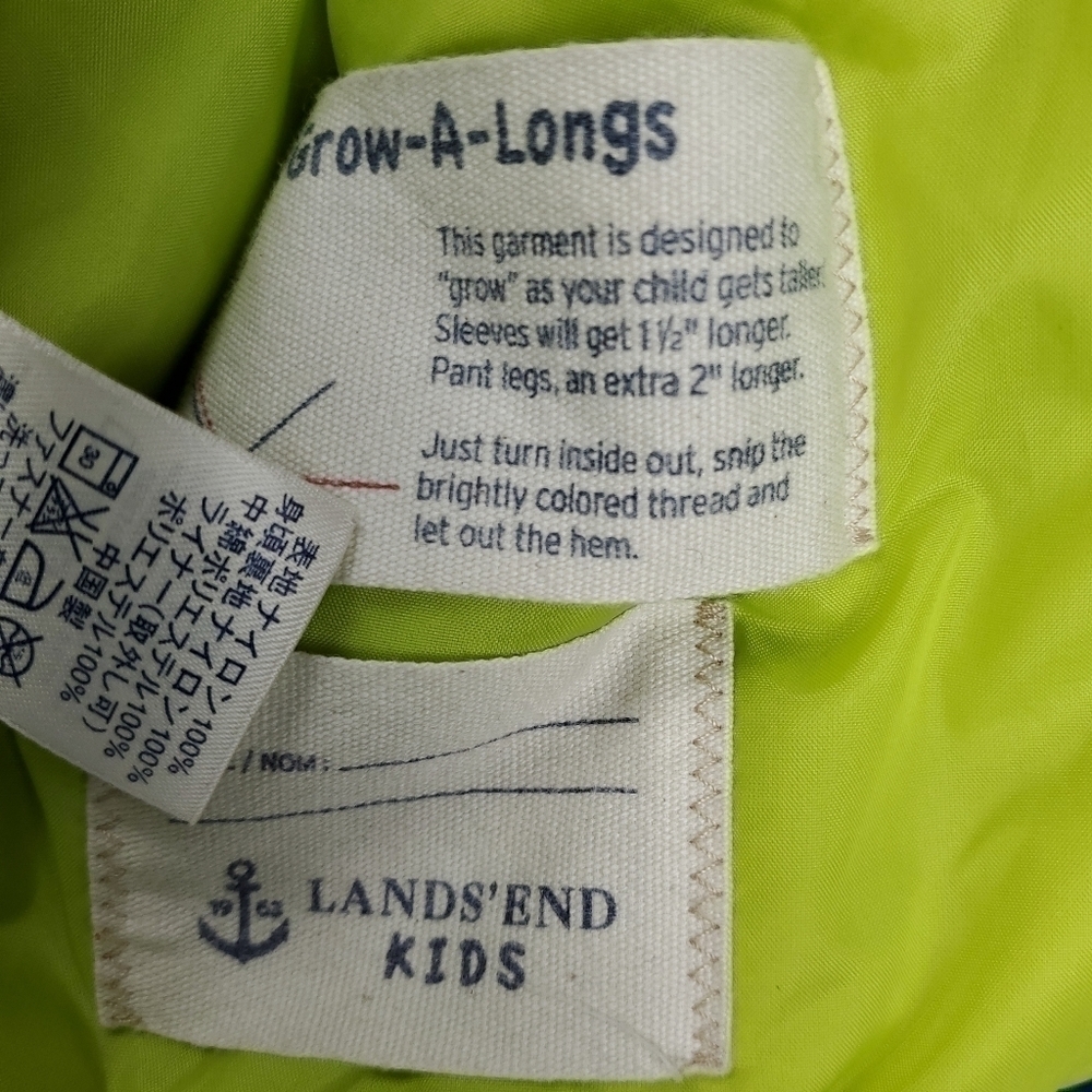 Lands' End Kids Grow A Longs Blue and Lime Puffer Coat Kids Medium 10-12 - Picture 3 of 13